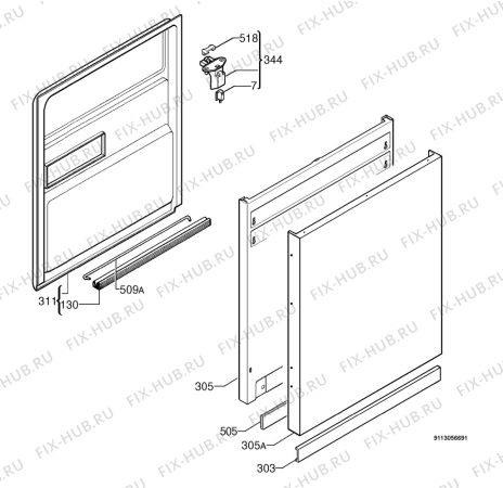 Взрыв-схема посудомоечной машины Aeg Electrolux F65018UM - Схема узла Door 003